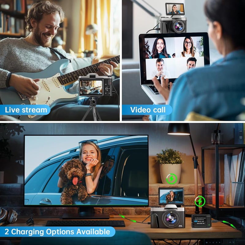 AUREAPIX كاميرا رقمية 4K للتصوير مع واي فاي 64 ميجابكسل كاميرا فلوغينغ للصور على يوتيوب فيديو شاشة قابلة للطي 3'' 180° كاميرات 4K زوم 16X مضادة للاهتزاز كاميرات مدمجة للتصوير مع بطاقة SD - Image 4